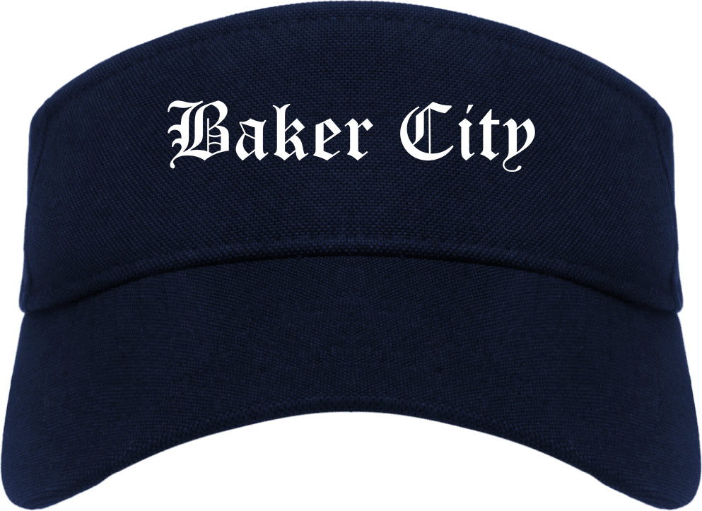 Baker City Oregon OR Old English Mens Visor Cap Hat Navy Blue