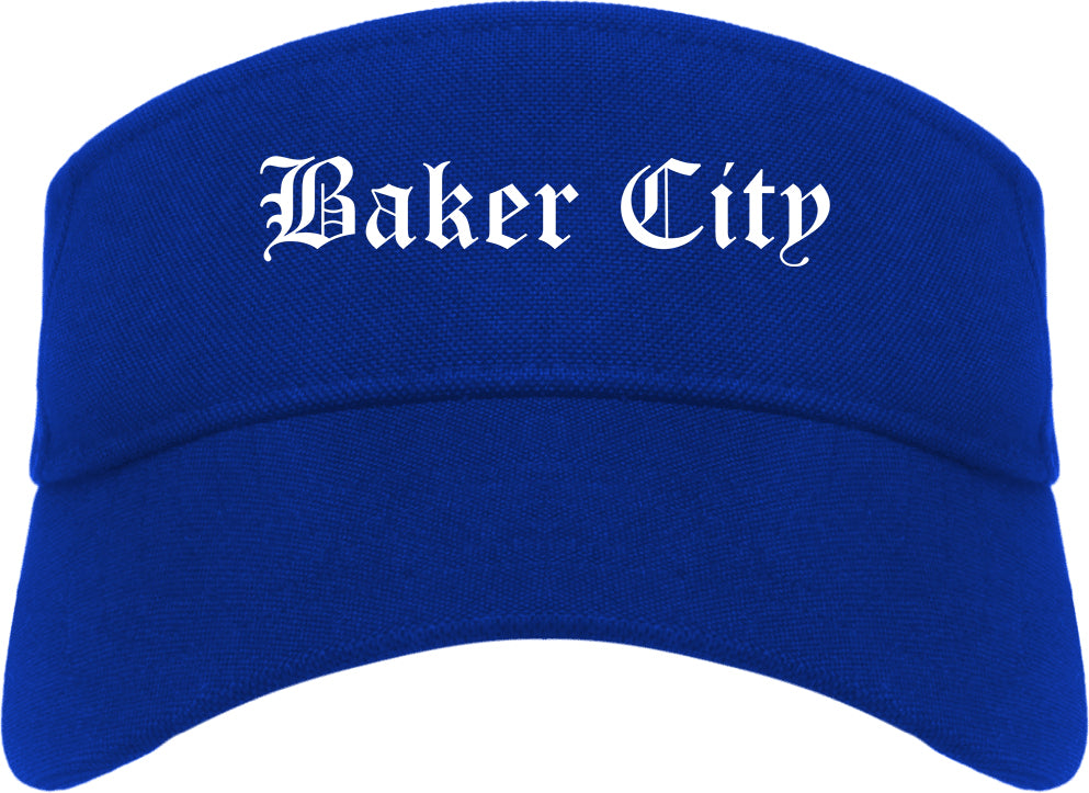 Baker City Oregon OR Old English Mens Visor Cap Hat Royal Blue