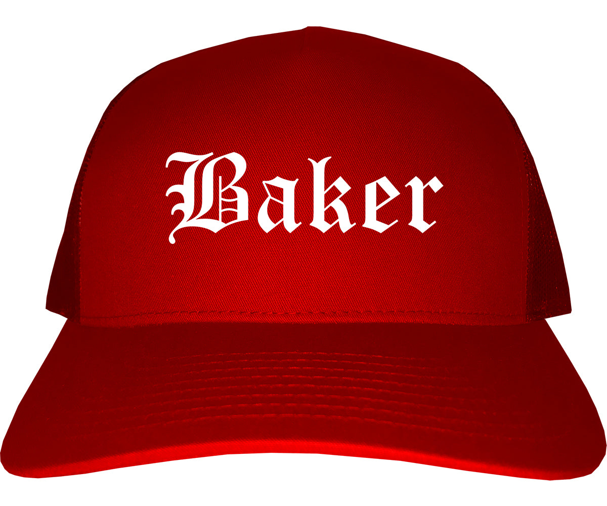 Baker Louisiana LA Old English Mens Trucker Hat Cap Red