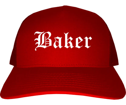 Baker Louisiana LA Old English Mens Trucker Hat Cap Red