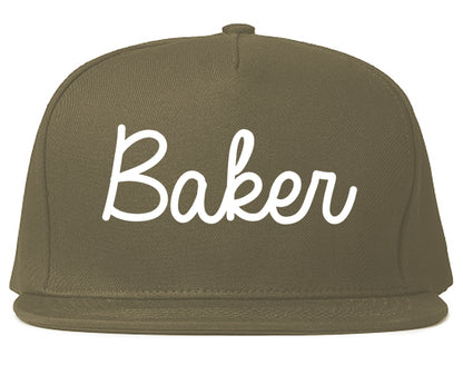 Baker Louisiana LA Script Mens Snapback Hat Grey