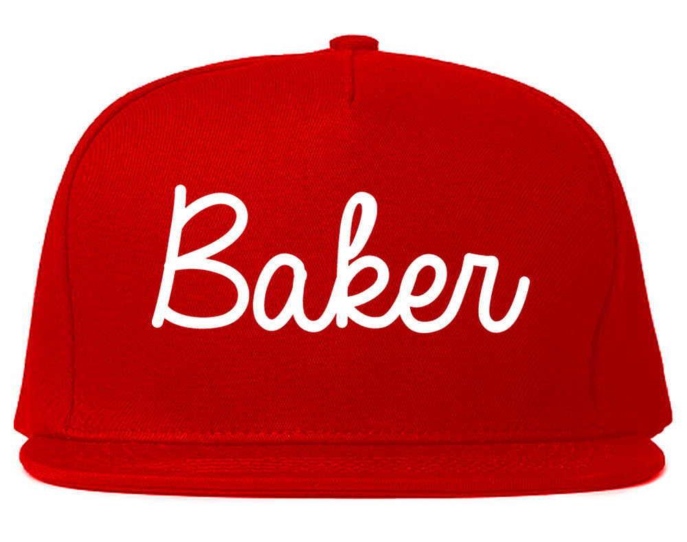 Baker Louisiana LA Script Mens Snapback Hat Red