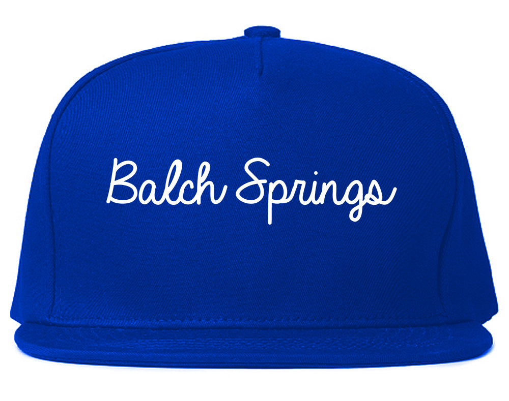 Balch Springs Texas TX Script Mens Snapback Hat Royal Blue
