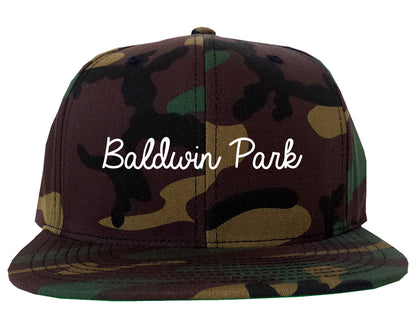 Baldwin Park California CA Script Mens Snapback Hat Army Camo