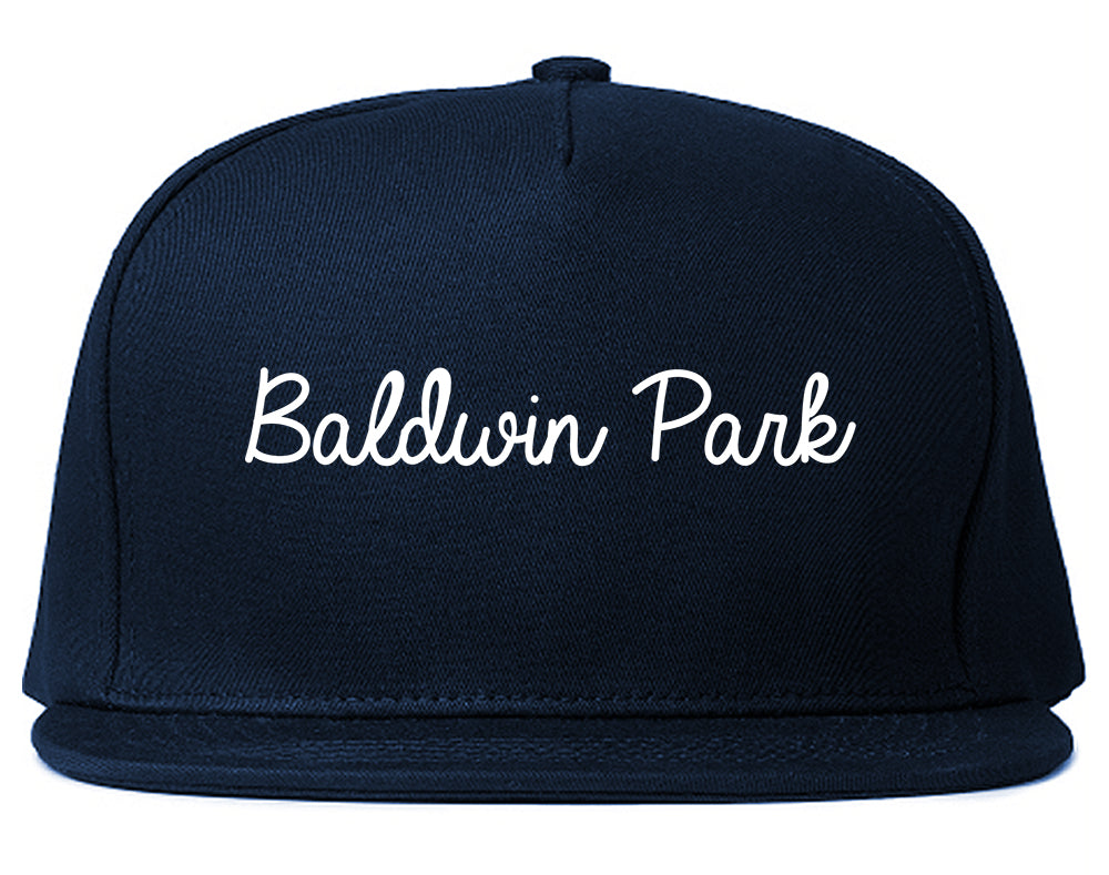 Baldwin Park California CA Script Mens Snapback Hat Navy Blue