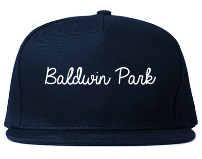 Baldwin Park California CA Script Mens Snapback Hat Navy Blue