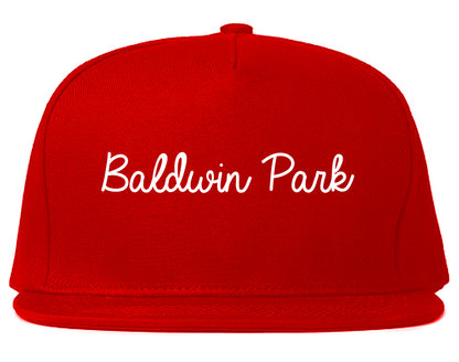 Baldwin Park California CA Script Mens Snapback Hat Red