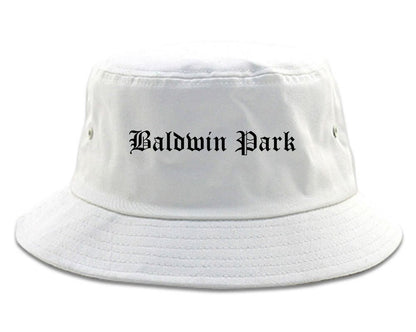 Baldwin Park California CA Old English Mens Bucket Hat White