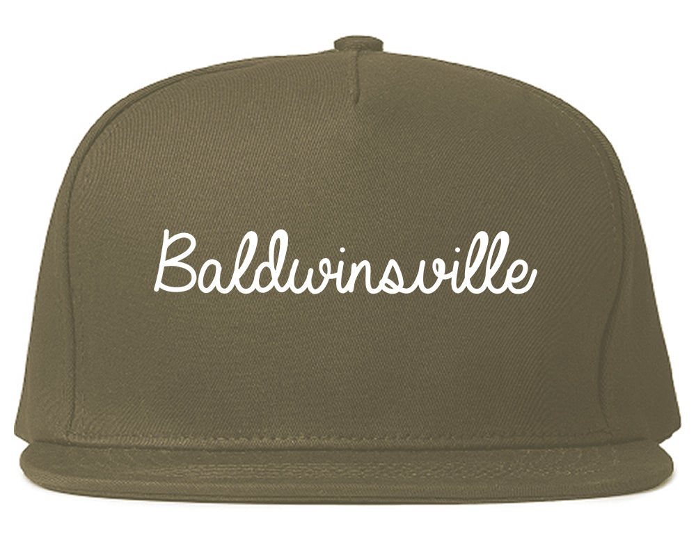 Baldwinsville New York NY Script Mens Snapback Hat Grey