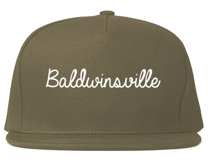 Baldwinsville New York NY Script Mens Snapback Hat Grey
