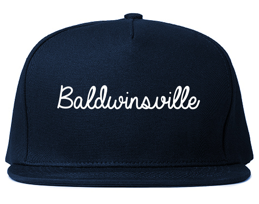 Baldwinsville New York NY Script Mens Snapback Hat Navy Blue