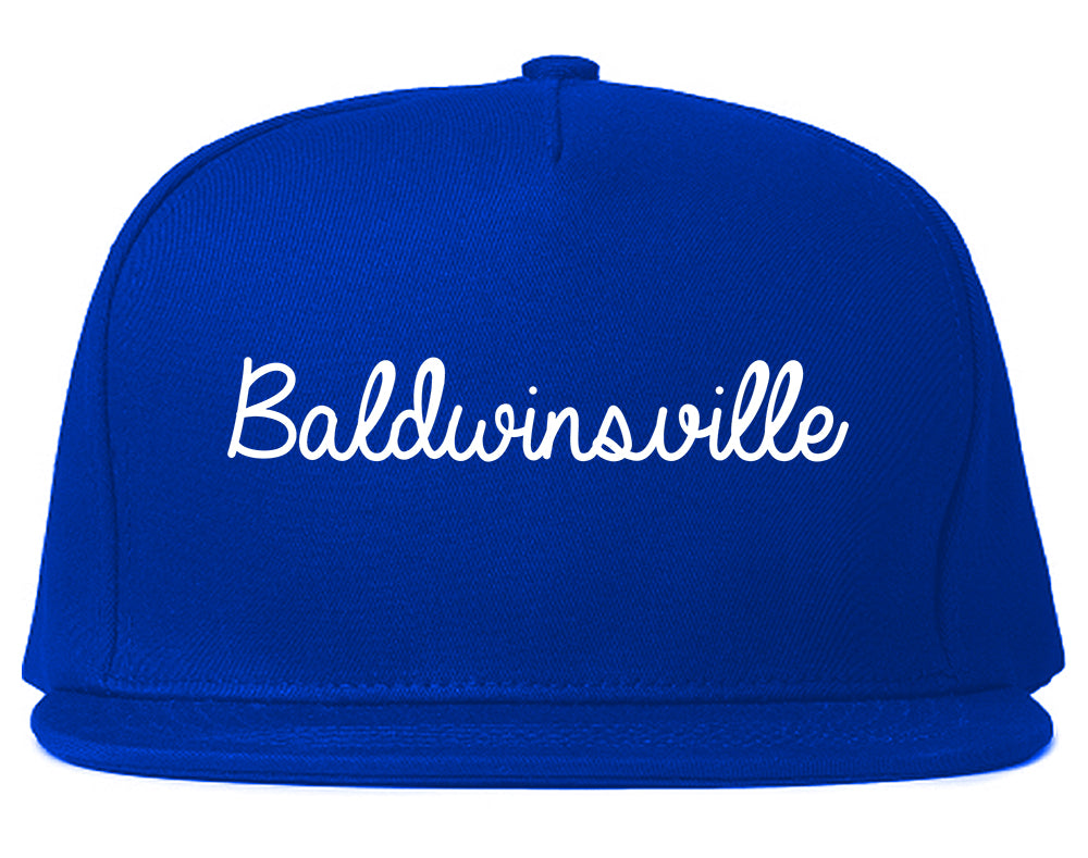 Baldwinsville New York NY Script Mens Snapback Hat Royal Blue