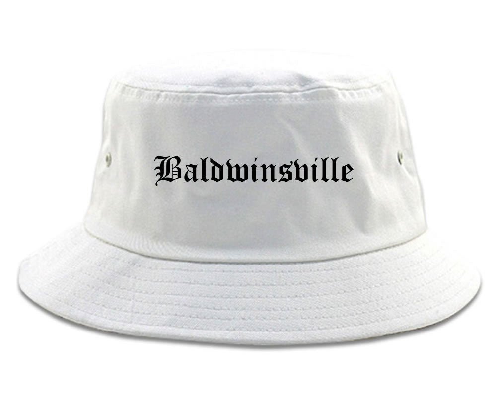 Baldwinsville New York NY Old English Mens Bucket Hat White