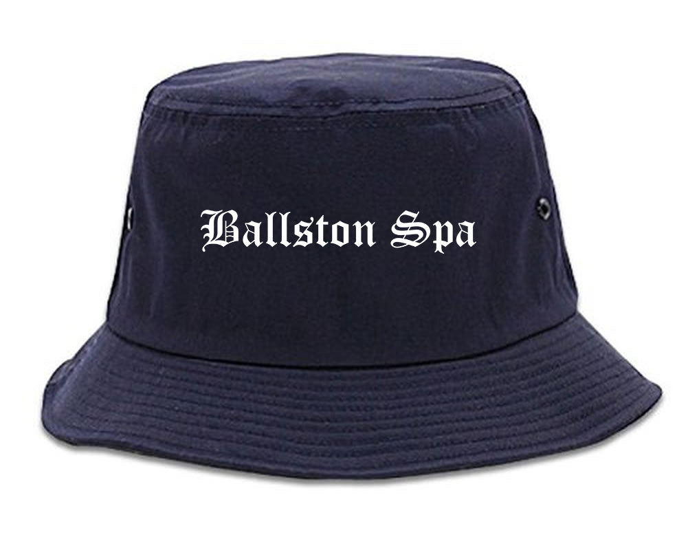 Ballston Spa New York NY Old English Mens Bucket Hat Navy Blue