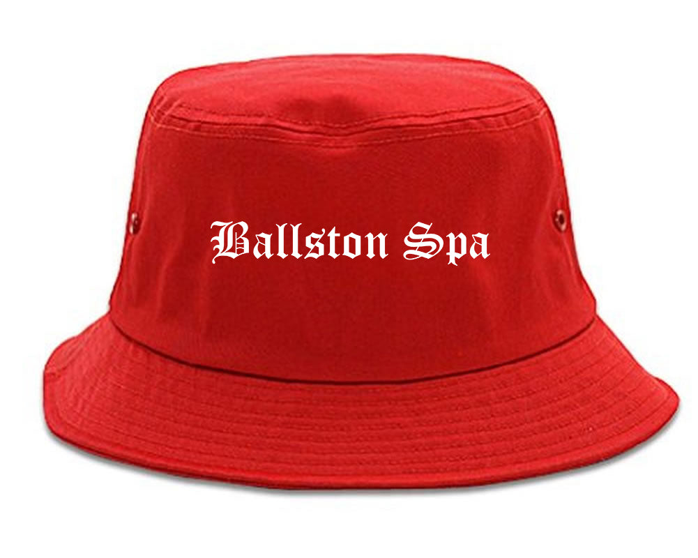 Ballston Spa New York NY Old English Mens Bucket Hat Red
