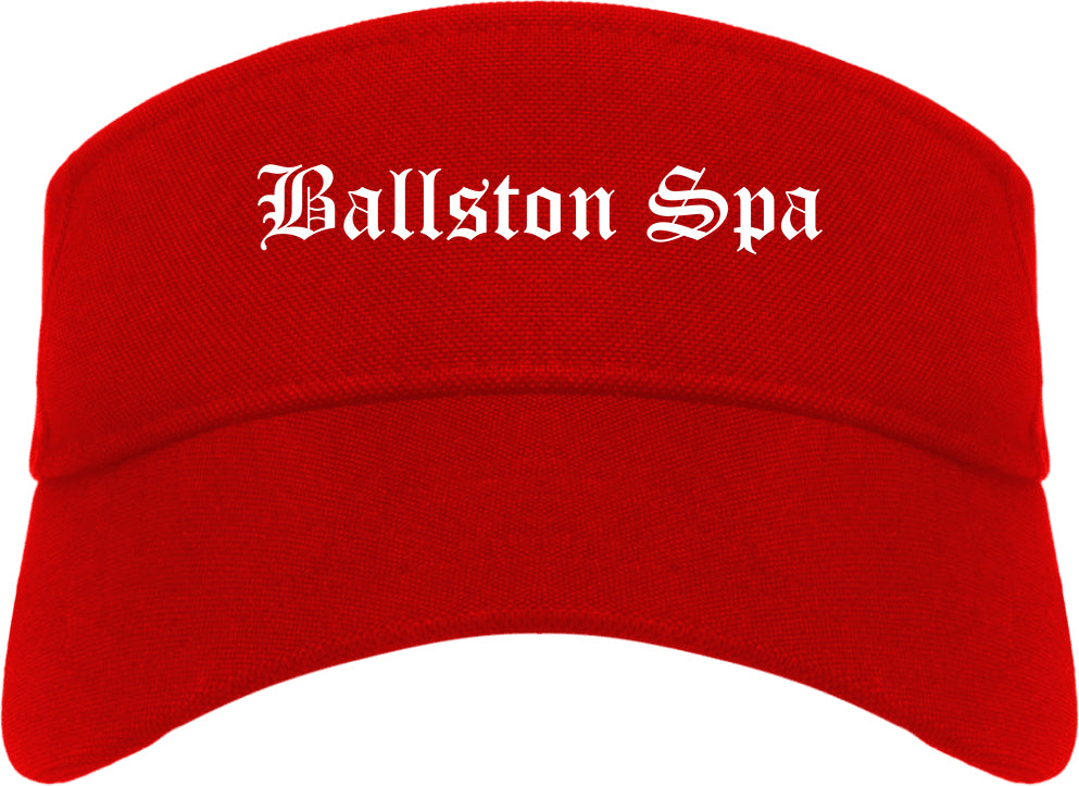 Ballston Spa New York NY Old English Mens Visor Cap Hat Red
