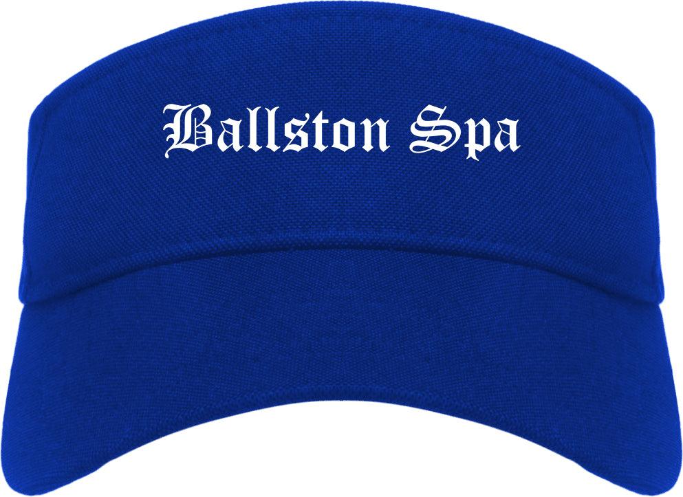 Ballston Spa New York NY Old English Mens Visor Cap Hat Royal Blue