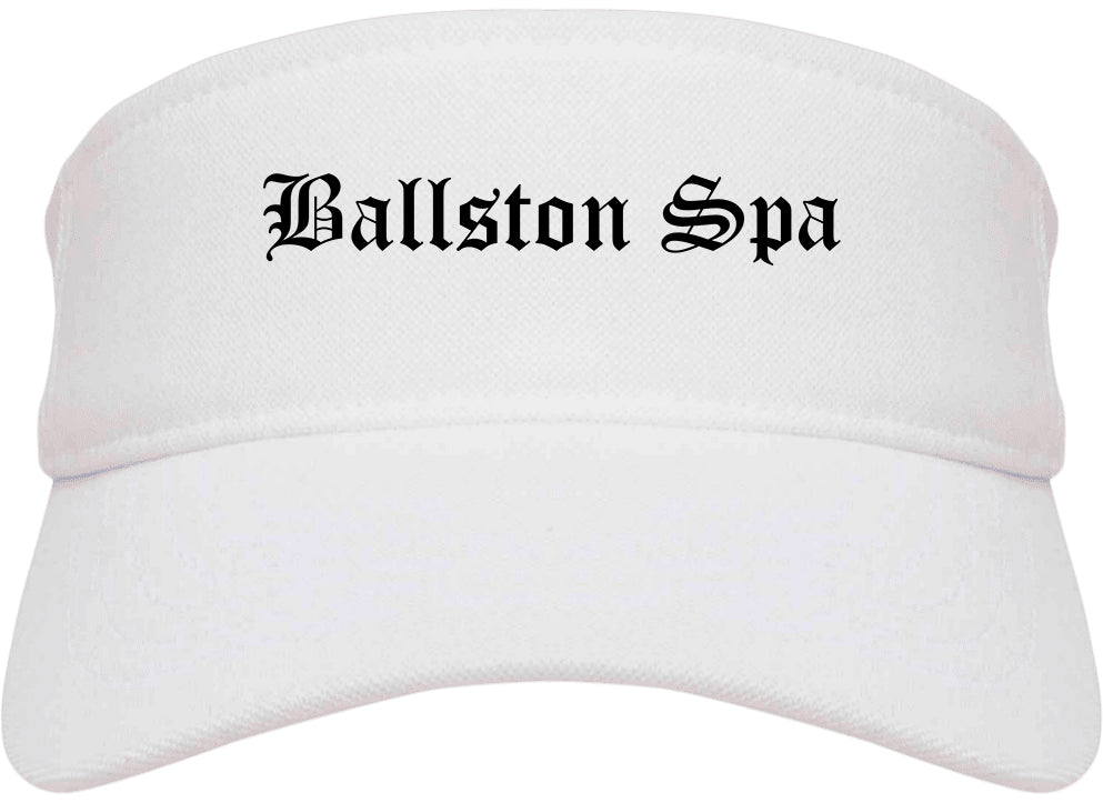 Ballston Spa New York NY Old English Mens Visor Cap Hat White