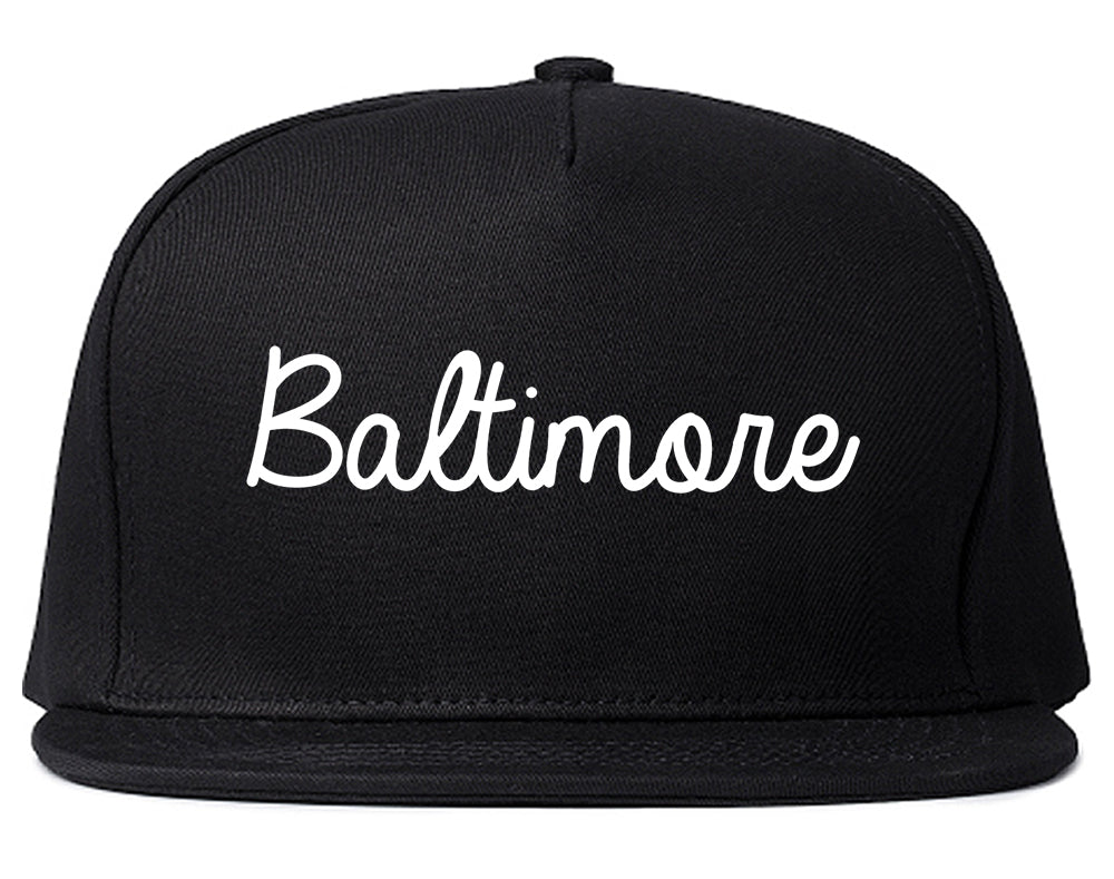 Baltimore Maryland MD Script Mens Snapback Hat Black