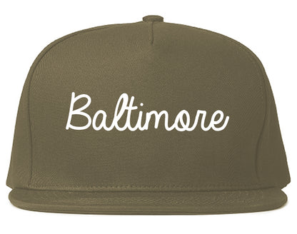 Baltimore Maryland MD Script Mens Snapback Hat Grey