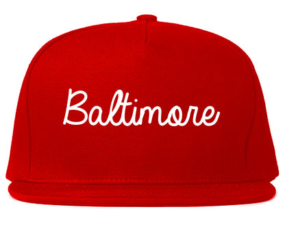 Baltimore Maryland MD Script Mens Snapback Hat Red