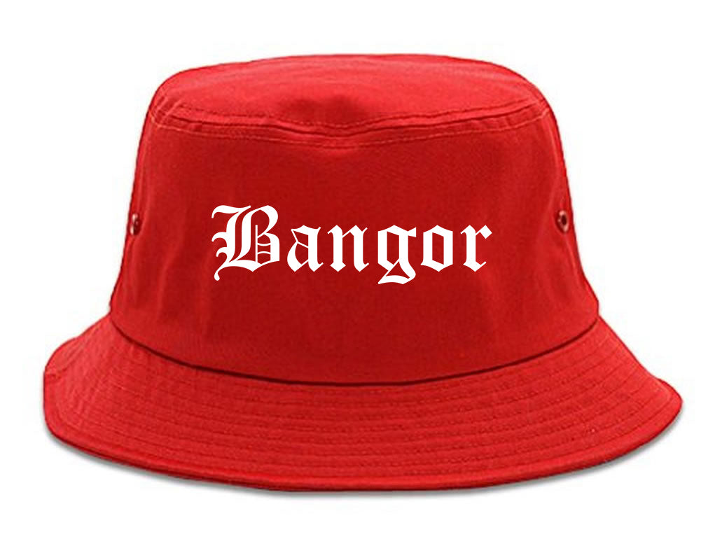 Bangor Maine ME Old English Mens Bucket Hat Red