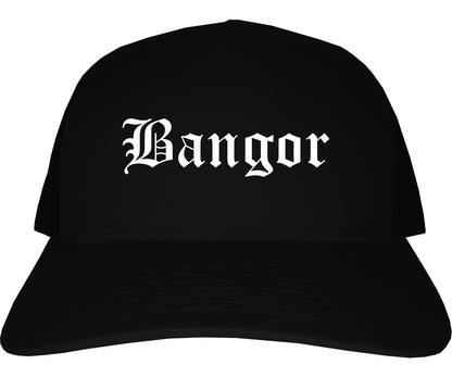 Bangor Maine ME Old English Mens Trucker Hat Cap Black