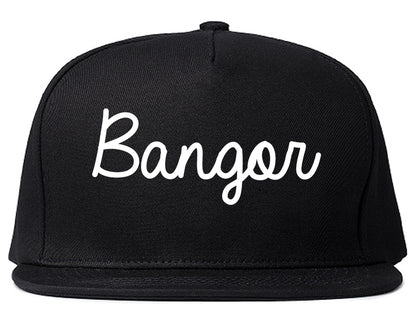 Bangor Maine ME Script Mens Snapback Hat Black