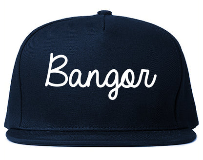 Bangor Maine ME Script Mens Snapback Hat Navy Blue