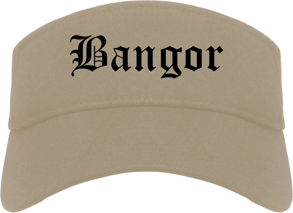 Bangor Maine ME Old English Mens Visor Cap Hat Khaki