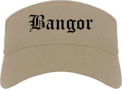 Bangor Maine ME Old English Mens Visor Cap Hat Khaki