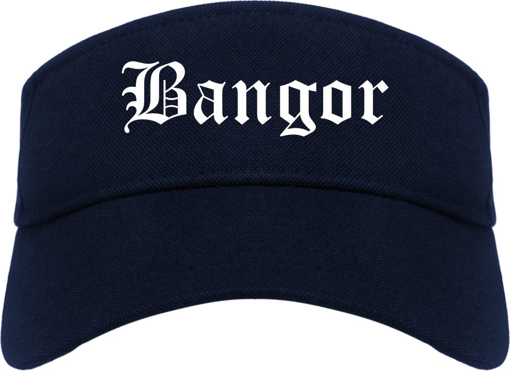Bangor Maine ME Old English Mens Visor Cap Hat Navy Blue