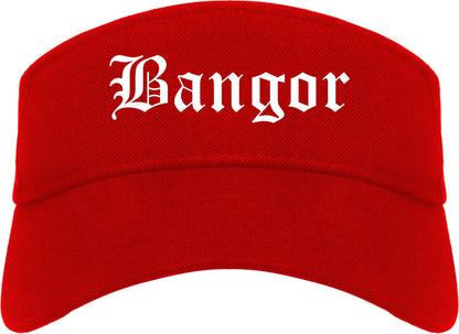 Bangor Maine ME Old English Mens Visor Cap Hat Red