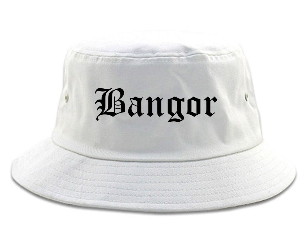 Bangor Maine ME Old English Mens Bucket Hat White