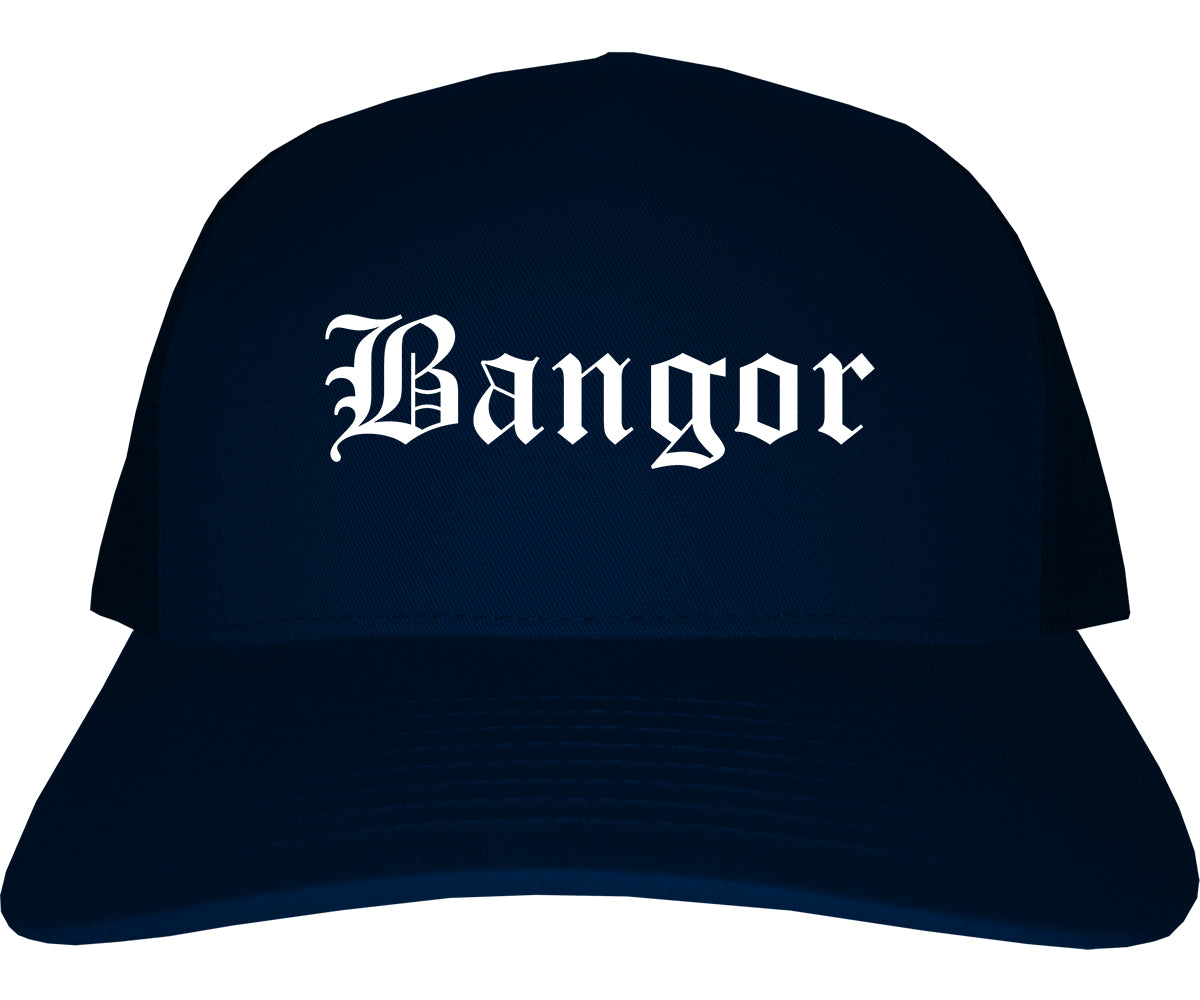 Bangor Pennsylvania PA Old English Mens Trucker Hat Cap Navy Blue