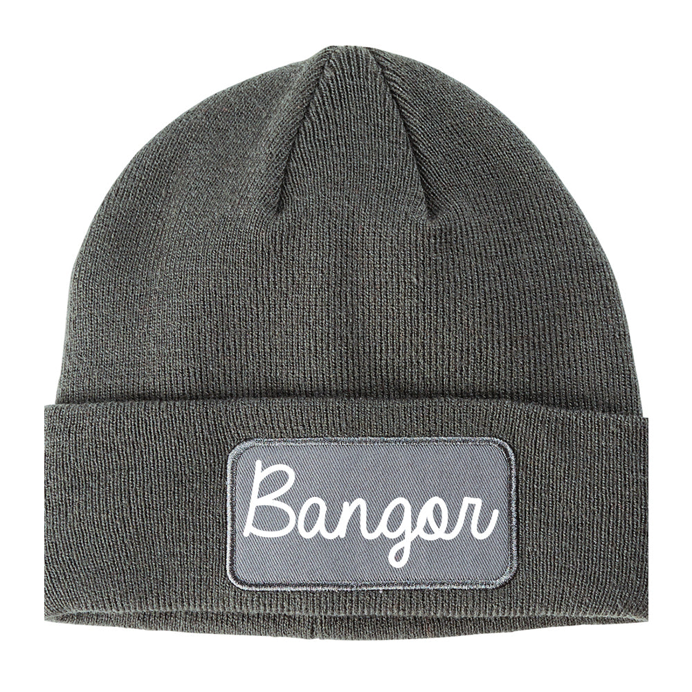 Bangor Pennsylvania PA Script Mens Knit Beanie Hat Cap Grey