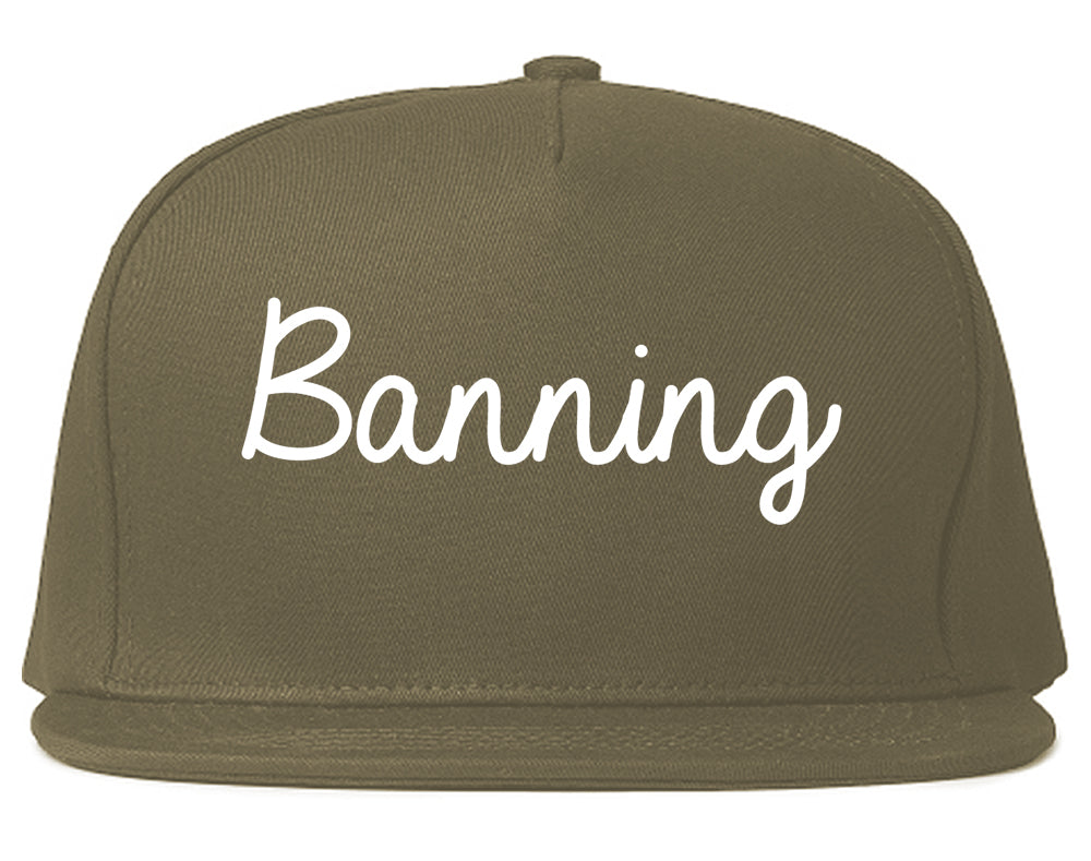 Banning California CA Script Mens Snapback Hat Grey