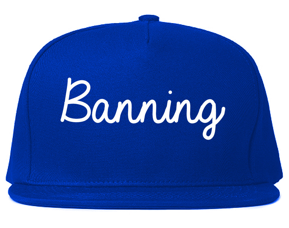 Banning California CA Script Mens Snapback Hat Royal Blue