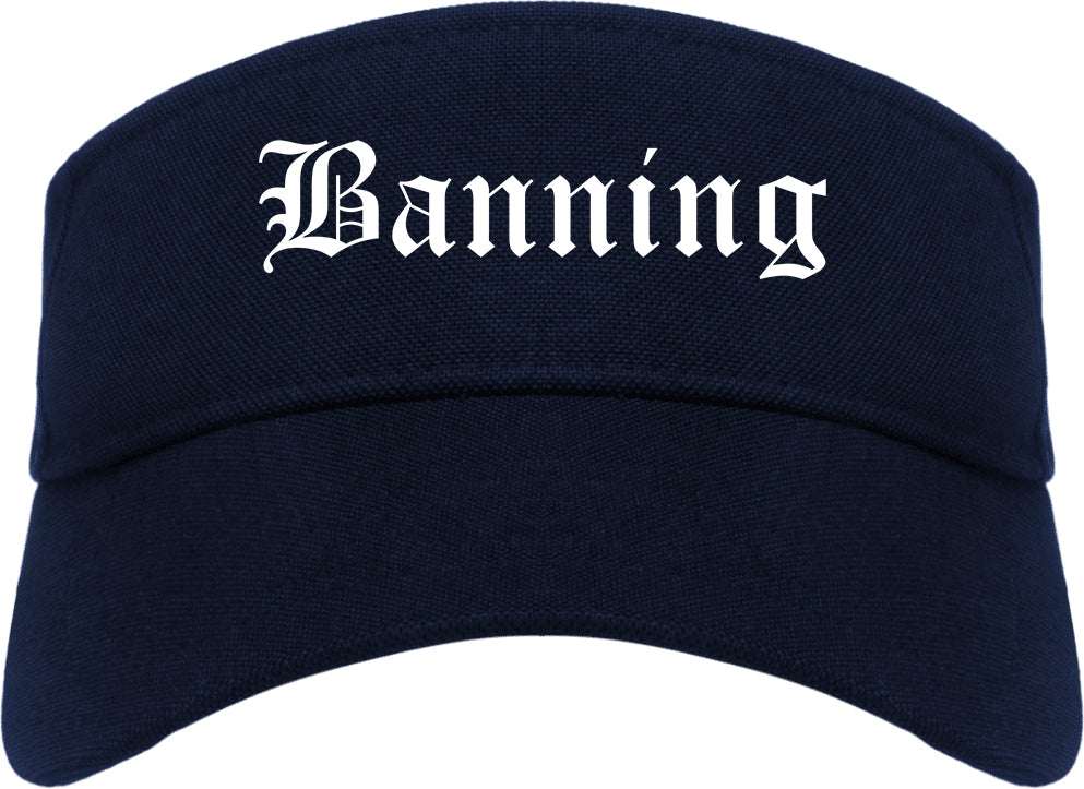 Banning California CA Old English Mens Visor Cap Hat Navy Blue