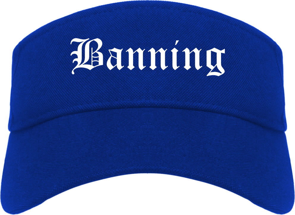 Banning California CA Old English Mens Visor Cap Hat Royal Blue