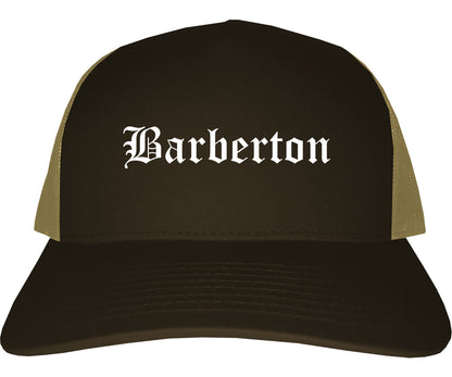 Barberton Ohio OH Old English Mens Trucker Hat Cap Brown