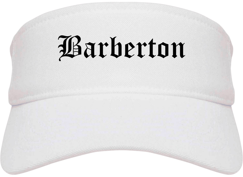 Barberton Ohio OH Old English Mens Visor Cap Hat White