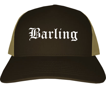 Barling Arkansas AR Old English Mens Trucker Hat Cap Brown