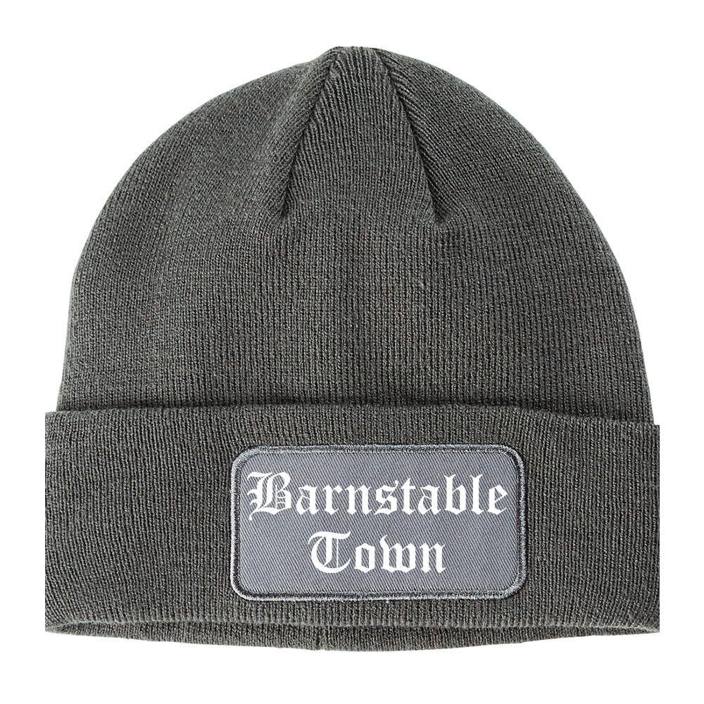 Barnstable Town Massachusetts MA Old English Mens Knit Beanie Hat Cap Grey
