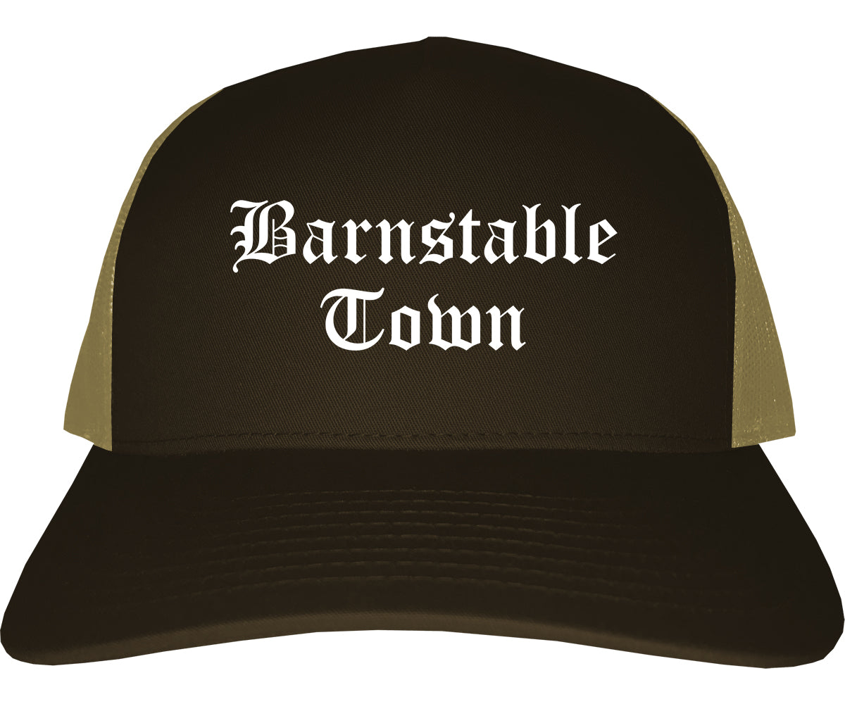 Barnstable Town Massachusetts MA Old English Mens Trucker Hat Cap Brown