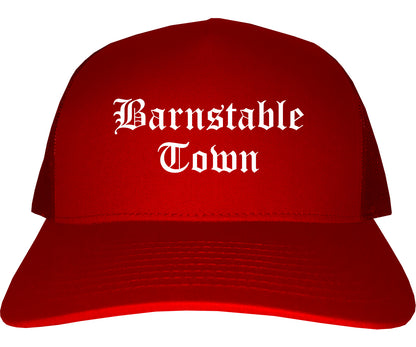 Barnstable Town Massachusetts MA Old English Mens Trucker Hat Cap Red