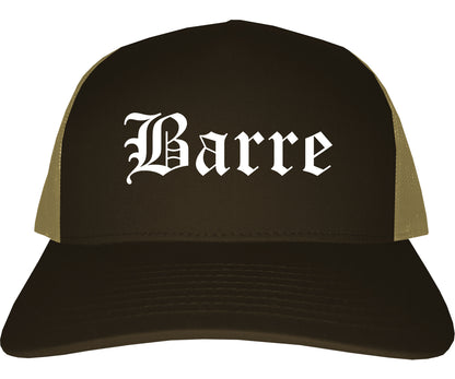 Barre Vermont VT Old English Mens Trucker Hat Cap Brown