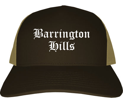 Barrington Hills Illinois IL Old English Mens Trucker Hat Cap Brown