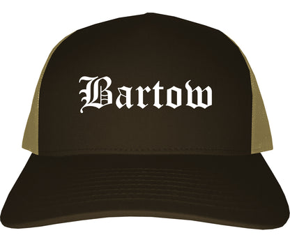 Bartow Florida FL Old English Mens Trucker Hat Cap Brown