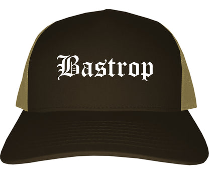 Bastrop Texas TX Old English Mens Trucker Hat Cap Brown